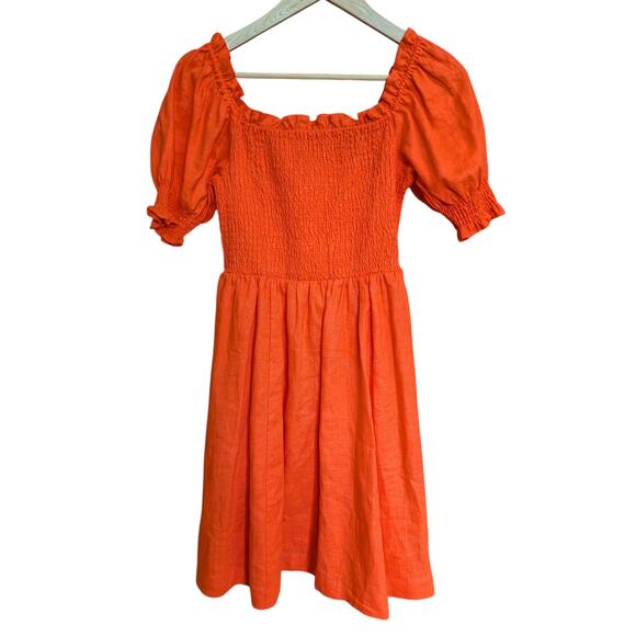 Boden Mini Dress Smocked Short Sleeve Square Neck Linen 2 - Picture 2 of 5